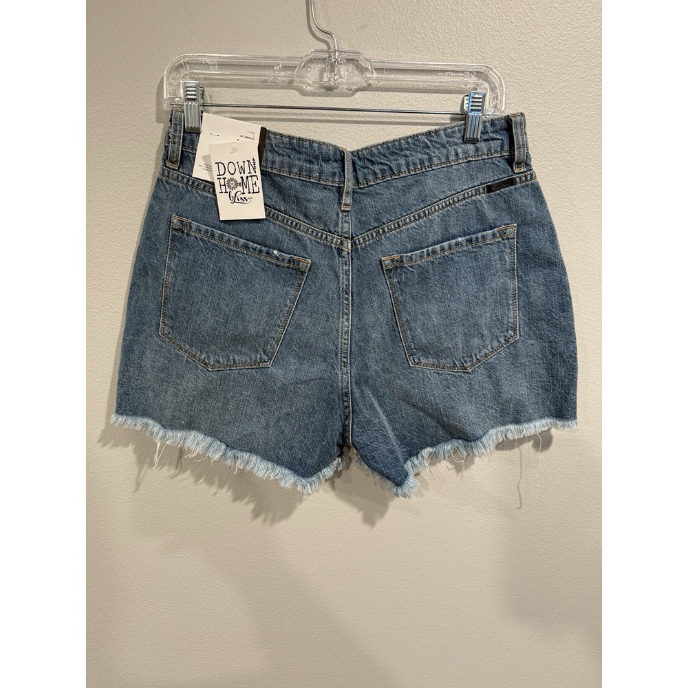 Kancan High Rise Blue Denim Shorts Distressed Frayed Hem Dark Wash 9 / 28‎